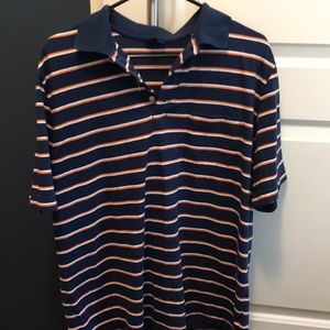 Cherokee navy, orange, and white striped polo
